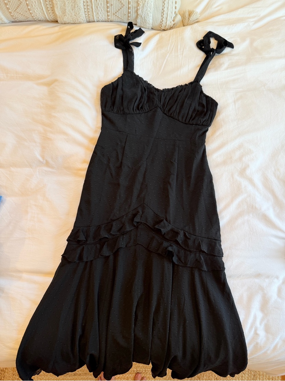 Two Sisters the Label Black Ruffle-Bust Tie-Strap Dress